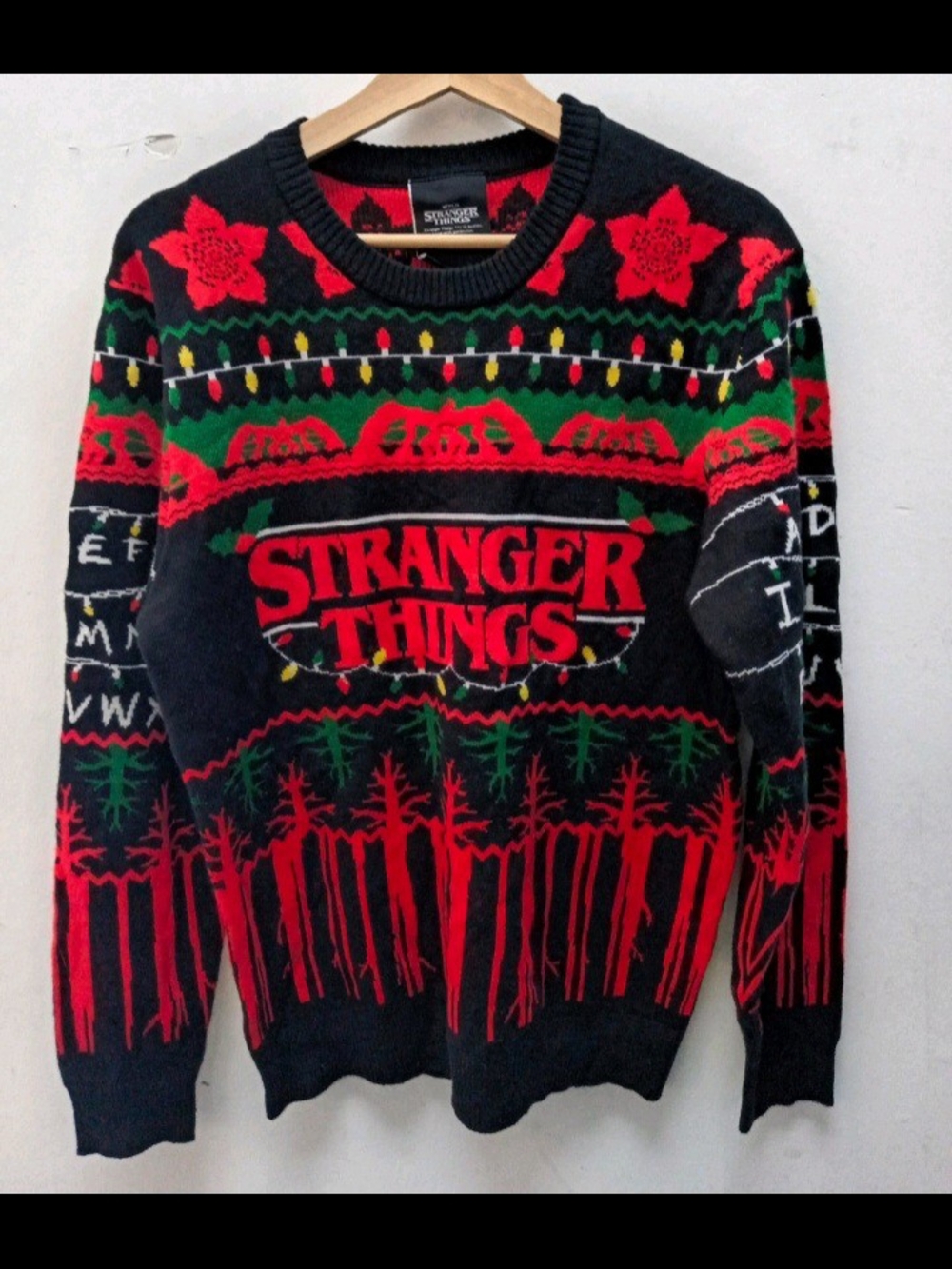 Netflix Stranger Things Black Red Green Holiday Crewneck Sweater